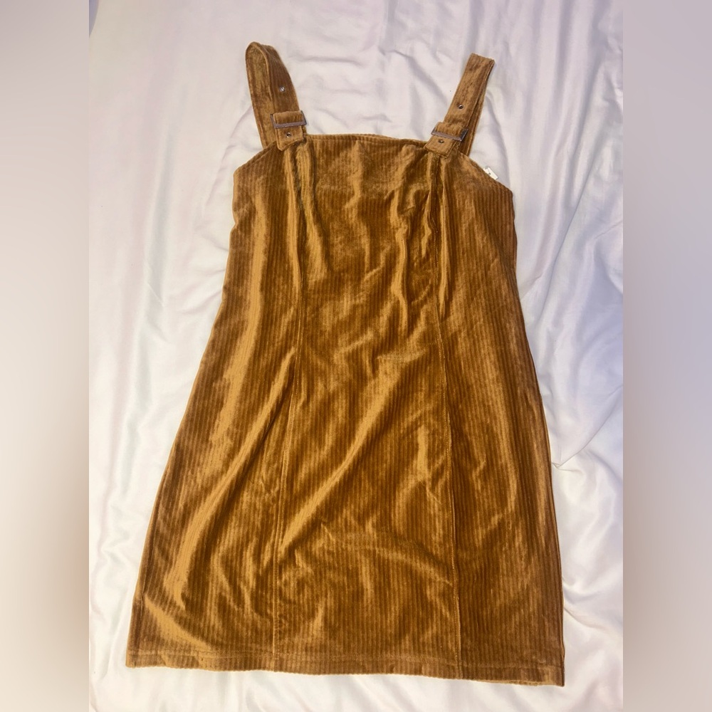 No Boundaries Brown Corduroy Mini Dress Square Neck buckle strap